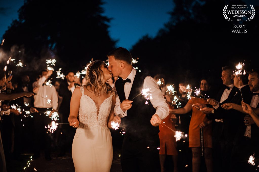 Wedding photographer Peterborough captures a sparkler image at the beautiful Irnham Hall